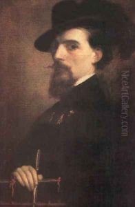 Self-portrait with Kossuth-hat 1850 by Mihaly Kovacs