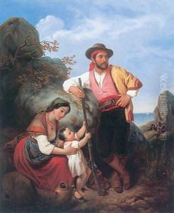 Resting Family 1850 by Mihaly Kovacs