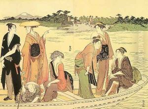 Ferry Across the Rokugo River (central and right-hand sheets of a triptych) 1754