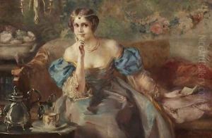 Elegant Lady Sitting on a Sofa (Elegante Dame auf Sofa sitzend) by Otolia Kraszewska