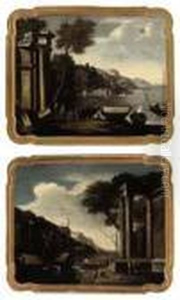 A Capriccio Of Classical Ruins Near The Coast With Figures Conversing In The Foreground - view 1