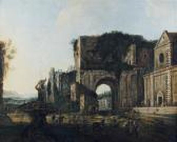 Ruines Antiques Dans Un Paysage Anime De Nombreux Personnages - view 1