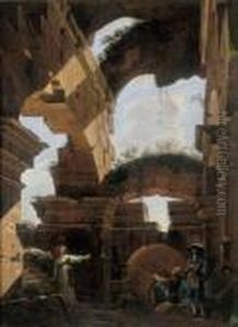 A) Rovine Romane Con Figure B) Veduta Di Un Portico Con La Bottega Di Un Maniscalco by Viviano Codazzi