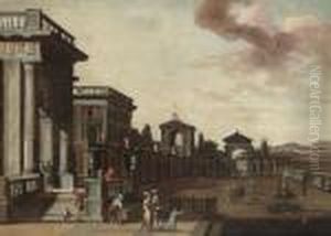 A Capriccio Of A Classical Palazzo With Elegant Figuresconversing
