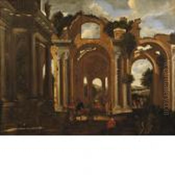Capriccio Architettonico Con La
Basilica Di Costantino, Viandantialla Fonte E Altre Figure - view 1