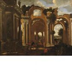 Capriccio Architettonico Con La 
Basilica Di Costantino, Viandantialla Fonte E Altre Figure
