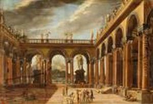 Capriccio Architettonico Con Colonnato E Figure E Vesuvio In Eruzione Sullo Sfondo