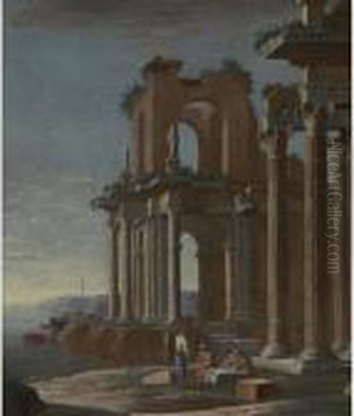 Capriccio With Figures By A Ruined Pavilion On A Shore - view 1