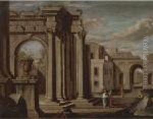 A Capriccio Of Classical Buildings With Figures In Theforeground by Viviano Codazzi