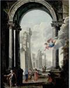 Architectural Capriccio With The Holy Family And Other Figures by Viviano Codazzi
