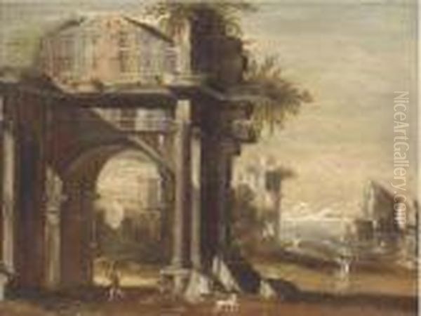 A Capriccio Of Classical Ruins By A Shore, With Figures In Theforeground - view 1