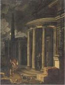 A Capriccio Of Classical Buildings By Moonlight by Viviano Codazzi