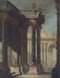 A Capriccio Of A Palace Courtyard by Viviano Codazzi