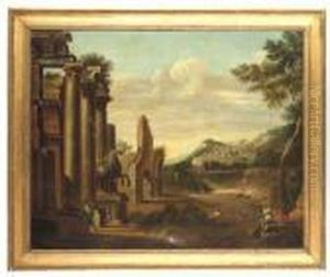 A Capriccio Of Classical Ruins With Figures On A Road, A Landscapewith A Town Beyond