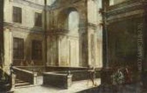 Elegant Figures In An Architectural Courtyard by Viviano Codazzi