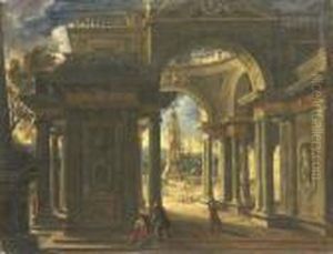 An Architectural Capriccio Of The Loggia Of A Baroque Palace by Viviano Codazzi