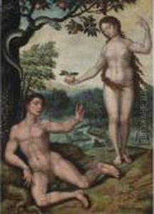 Adam And Eve In The Garden Of Eden by Pieter Coecke Van Aelst