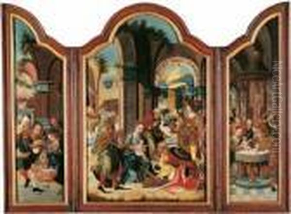Triptychon. Mittelbild: Die
Anbetung Der Konige. Linker Flugel: Die Anbetung
Der Hirten. Rechter Flugel: Die Beschneidung Christi. - view 1