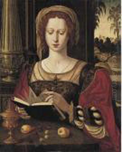 Mary Magdalene Reading, Seated In An Interior, Before An Open Window - view 1