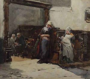 Figures in a church interior by Johan Mari Ten Kate