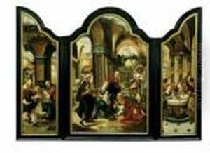 Triptychon. Mitteltafel: Die
Anbetung Der Heiligen Drei Konige. Linker Flugel: Maria Und Joseph Sowie
Ein Hirte Das Kind Anbetend. Rechter Flugel: Die Die Darbringung Im
Tempel. by Pieter Coecke Van Aelst