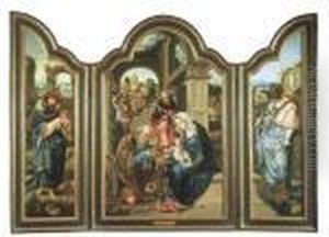A Triptych: The Central Panel The Adoration Of The Magi by Pieter Coecke Van Aelst