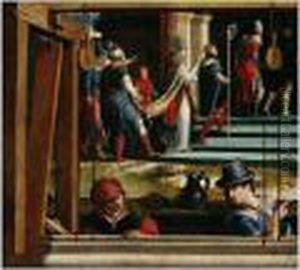 Saint Severus Entering A Church, Weavers At Work In The Foreground Saint Severus Entering A Church, Weavers At Work In The Foreground