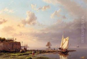 Mending the Nets by the Shore by Hermanus Jr. Koekkoek