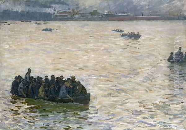 Shipyard Workers Returning Home on the Elbe - view 1