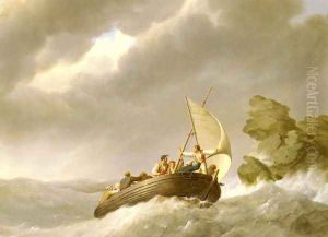 Sailing The Stormy Seas by Johannes Hermanus Koekkoek Snr