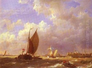 A Sunlit Dock by Johannes Hermanus Koekkoek Snr