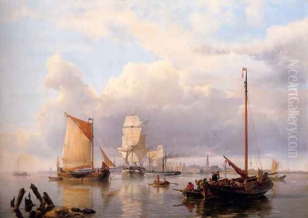 Shipping On The Scheldt With Antwerp In The Background - view 1