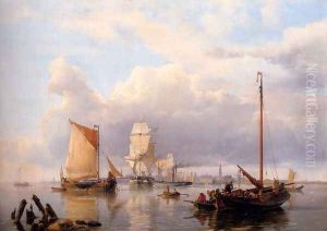 Shipping On The Scheldt With Antwerp In The Background by Johannes Hermanus Koekkoek Snr