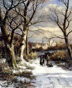 Figures On A Snowy Road by Johannes Hermanus Koekkoek Snr