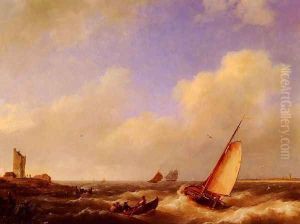 The Scheldt River at Flessinghe by Johannes Hermanus Koekkoek Snr