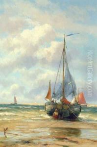 A Bomschuit in the Breakers by Johannes Hermanus Koekkoek Snr