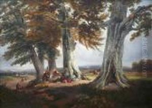 Repas De Paysans A L'ombre Des Grands Arbres by George Vicat Cole