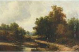 Children Picking Berries In An Extensive Landscape by George Vicat Cole