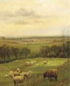 Sheep Grazing In An Extensive Country Landscape by George Vicat Cole