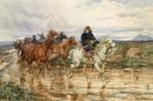 Butteri Con Mandria Di Cavalli Nella Campagna Romana by Enrico Coleman