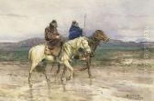 Due Butteri A Cavallo Nel Paesaggio by Enrico Coleman