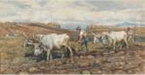 Peasants Tilling The Fields In The Campagna Of Rome by Enrico Coleman