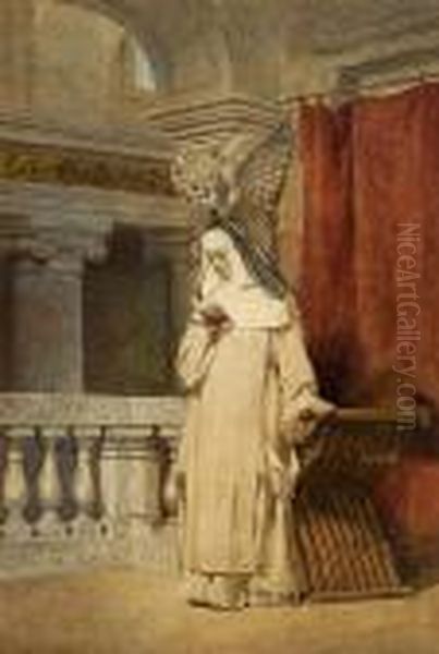 Nun Reading In A Church Interior - view 1