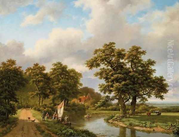 Wooded Landscape with Figures and Cattle by a River - view 1