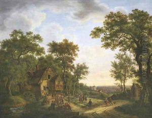 Festivities by the watermill by Marianus Adrianus Koekkoek