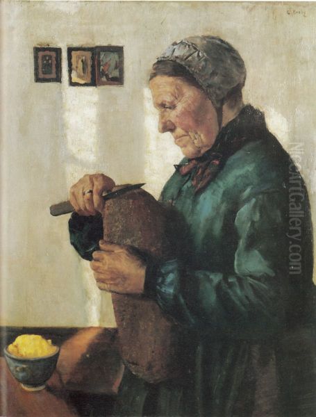 Woman cutting bread - view 1