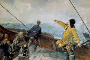 Leif Eriksson sights land in America by Christian Krohg