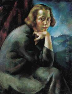 Girls Portrait Thinker; Contemplation c. 1923 by Erzsebet Korb