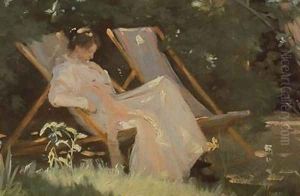 The artists wife sitting in a garden chair at Skagen thumbnail