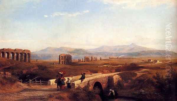 Peasants On A Bridge With Roman Ruins Beyond - view 1